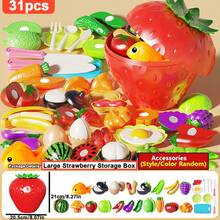 Delightful Pretend Play Kitchen Toy Set - Tableware, Peelable & Cuttable Toy Food, Strawberry Storage Box, Role Play, Perfect Learning Gift For Boys And Girls, Christmas Gift, Holiday Gift - Multicolor - View 13