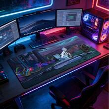 1pc Extra Large Extended Alien Jungle Wilderness Fun Character Scene Illustration Pattern Mouse Pad, With Non-Slip Rubber Bottom And Stitched Soft Fabric Keyboard Mat. Quirky Humorous Fantasy Wilderness Art Aesthetic With Non-Slip Rubber Bottom And Stitched Soft Fabric Keyboard Mat, Suitable For Gaming, Home Office And Study Scenarios. - View 3