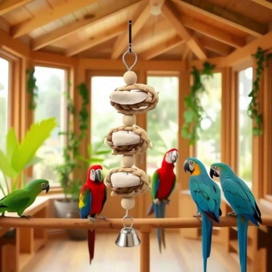 Corn Husk & Cuttlebone Chewing Skewer For Lovebirds, Calcium Supplement & Teeth Grinding Toy, Bird Boredom Relief Toy With Bell, Random Color