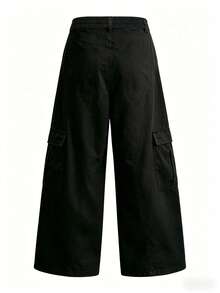 Men's Spring/Autumn Casual Fashion Straight Leg Cargo Pants With Side Pockets And Button Closure For Outdoor Wear - Black - View 3