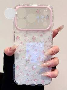 Cute Pink Flower White Background Bow Tie Lens Painted Pattern Phone Case Suitable For IPhone 17 Pro Max 16 15 Pro Max, Girly Spring/Summer Shockproof Protective Cover - Multicolor - View 1