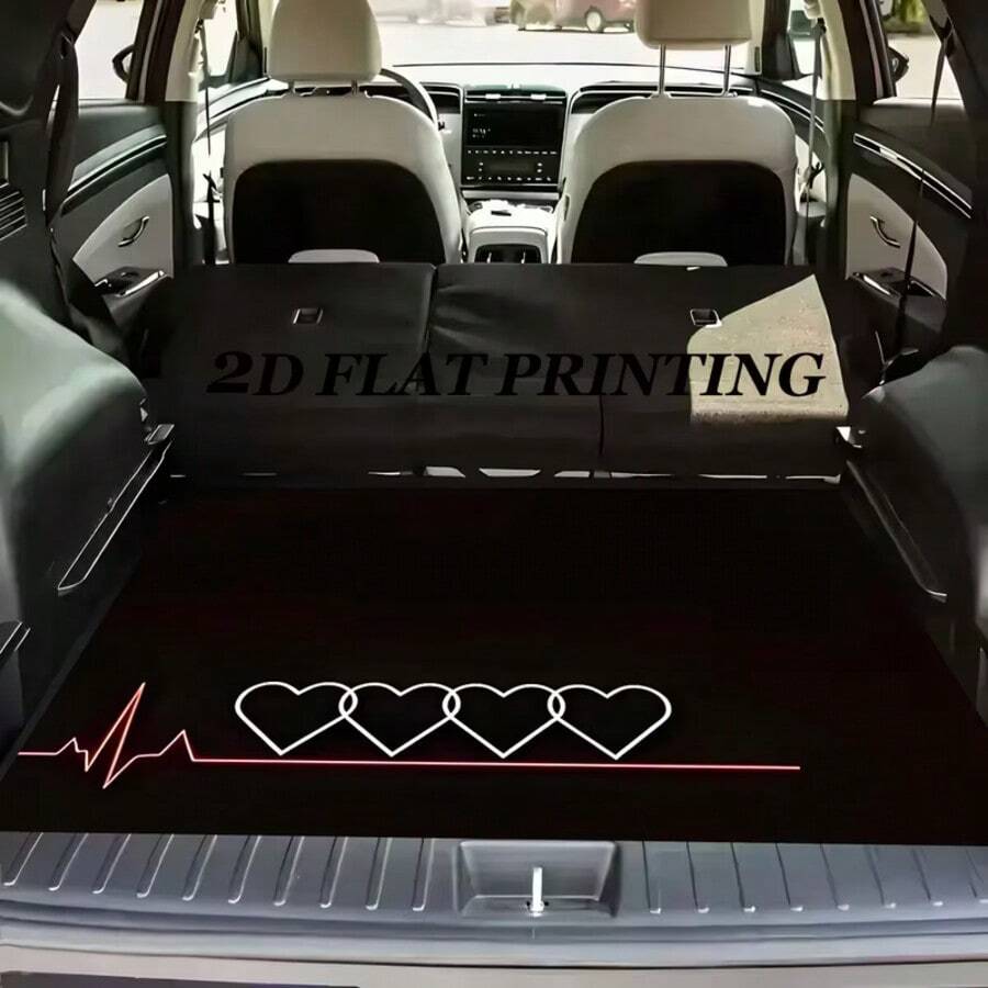 1pc Universal Romantic Heart Pattern Car Trunk Mat, 29.53x39.37 Inches, Made Of Durable Polyester Fiber, Car Carpet, Perfect Fit For Car Storage Needs, Car Trunk Interior Accessory - Heartbeat Heart - View 1