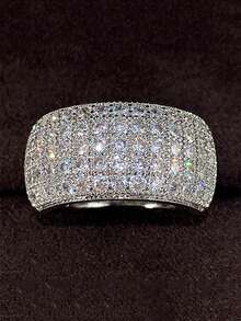1pc Fashionable High-End Exaggerated Personality Ring Elegant Versatile Elegant Inlaid With Shiny Cubic Zirconia Finger Ring Suitable For Women's Daily Wear - Silver - View 4