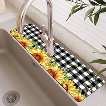 1pc Sunflower Floral Pattern Rubber Faucet Splash Guard Mat, Bathroom Faucet Anti-Splash Pad, Mud Guard, Moisture-Proof Non-Slip Faucet Mat, Kitchen Countertop Accessory. Protect Your Kitchen Countertop. - Multicolor - View 3