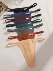 7pcs/Pack Women's Multicolor Cotton Drawstring Waistband Low Waist Sexy Thongs - Multicolor - View 5