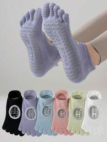 1/2/3 Pasang Kaos Kaki Yoga Lima Jari Wanita, Kaos Kaki Pendek Pilates Silikon Anti Selip - MultiWarna - View 1