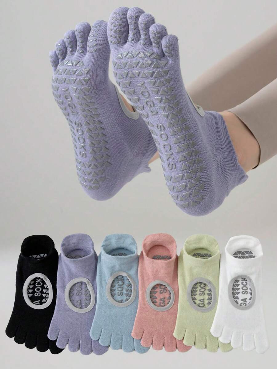 1/2/3 Pasang Kaos Kaki Yoga Lima Jari Wanita, Kaos Kaki Pendek Pilates Silikon Anti Selip - MultiWarna - View 1