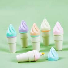 6pcs Ice Cream Cone Shaped Fluorescent Pens, Cute Ice Cream Design Pastel Highlighters, Student Planner Marking Atmosphere Goodies, Creative 3D Ice Cream Cone Shape, Fresh And Cute Appearance, Realistic Ice Cream Look, Full Of Childhood Charm, Soft Macaron Pastel Ink, Transparent Color, Marking Key Points Without Covering Book Text, Clearer Reading And Viewing, Oblique Tip Design, Dual Use For Underlining And Coloring - A - View 5