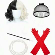 Kuila Costume Accessory Set - Black & White Wig, Red Long Gloves And Multi-Layer Pearl Necklace, 4-Piece Women's Roleplay Outfit, Suitable For Halloween, Theme Parties And Cosplay Events - Multicolor - View 9