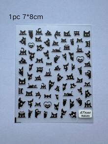 1pc, Multiple Styles Of Minimalist Black Cat Patterns With Various Expressions And Poses, Some Cats Placed Within Heart Outlines, Clean And Exquisite Lines, Cool And Minimalist Overall Style, Self-Adhesive, Suitable For Various Decorative Scenes. - Multicolor - View 5