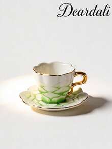 DearDali 2pcs (1cup+1saucer) 80ML Gradient Gold Rim Petal Ceramic Cup And Saucer Set, French Style Teacup, Luxury Porcelain Cup, Exquisite Lace Tableware, Arabic Coffee Cup, Suitable For Coffee Or Tea, Fun Gift Cup For Friends - Multicolor - View 11