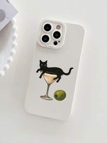 Black Cat Cocktail Artistic Phone Case, Soft Edge Corner Protection Anti-Drop, Minimalist Personalized, Compatible With Apple 18/18Pro/18ProMax/17/17Pro/17ProMax/16/16Pro/16Plus/16ProMax/15/15Pro/15ProMax/15Plus/14/14Pro/14ProMax/13/13Pro/13ProMax/12/12Pro/12ProMax/11/7/8, Suitable As Birthday Gift, Back To School Gift, Christmas Gift, Halloween Gift, For Men And Women Daily Use - Beige - View 4