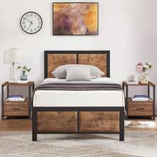 VECELO Double Size Bed Frame With Wooden Headboard And Footboard, Metal Platform Bed, Easy To Assembly - Rust Brown - View 7
