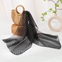 1pc Spring/Summer Casual Printed Versatile Modest Hijab Simple Soft Breathable Chiffon Hijab Scarf - #136 Black Polka Dots - View 2
