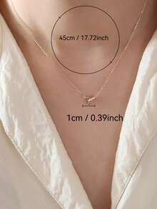 1pc Pure Silver Necklace, Loop Link Pendant Design, Fashionable & Luxurious, Versatile Collarbone Chain Wedding Engagement Bridal Jewelry - Yellow Gold - View 2