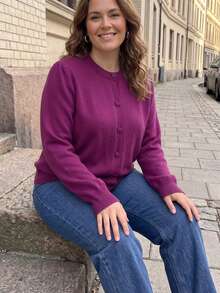 GIGOGOU Plus Size 1XL-4XL Autumn/Winter Basic Women's Knitted Cardigan, Soft Comfortable Casual Long Sleeve Sweater Top, Autumn Jacket - Purple - View 4