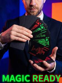 1pc Minimalist Black Playing Cards With Colorful Neon Pattern, Durable Card Game Set For Party Guests And Family, Suitable For Night Camping, Cruise Travel, Outdoor Games, Tabletop Game For Couples - Multicolor - View 1