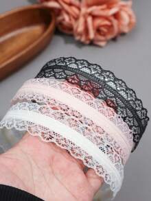 3件組女款精緻刺繡蕾絲髮箍，多色花卉設計時尚髮箍 - 彩色 - 查看 4