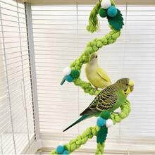 1pc Parrot Climbing Rope, Bohemian Style Woven Rope With Decorative Pom Poms And Leaf Ornaments, Built-In Steel Wire Flexible, Suitable For Parrots, Small Parrots And Other Parrots Interactive Chewing Toy, Applicable For Bird Cage Decoration And Pet Daily Play - A+B - View 3
