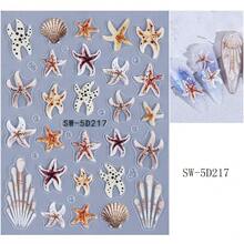 1pc 5D Embossed Ocean Style Nail Art Sticker, Colorful Starfish Shell Coral Pattern, Summer Beach Theme Nail Decoration, DIY Self-Adhesive Nail Decal, Suitable For Women And Girls - Multicolor - View 12