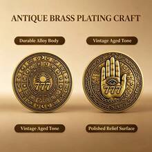 Double-Sided Bronze 777 Lucky Collectible Coin, Embossed Zodiac Wheel And All-Seeing Eye Hand Relief Alloy Commemorative, Approx. 1.57 Inch Diameter, Vintage Astrology Decorative Ornament, Suitable For Desktop Hobby Collection - Multicolor - View 3