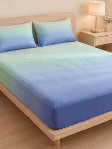 1 buah Sprei Kasur Fitted Motif Gradien Biru-Hijau, Lembut dan Bernapas, Cocok untuk Kasur Ukuran Twin, Full, Queen dan King, Kantong Dalam Hingga 11,8 Inci, Ideal untuk Rumah, Asrama, Perlengkapan Tidur Kembali ke Sekolah - Biru - View 5