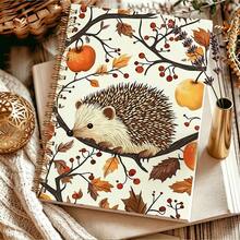1PC A5 Spiral Coil Horizontal Line Notebook, School Season Autumn Squirrel And Orange Illustration Handbook, Diary, Class Notes, Student Notebook, Student Essentials And Office Use - Holiday Gift Selection, Stationery, Classroom Supplies - Multicolor - View 5