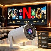 Smart Mini Projector, 1280*720P Native Support 4K Android 11, Equipped With Bluetooth 5.0 And Dual-Band WiFi 6, 300 ANSI Allwinner H713 Chip, Portable Outdoor Home Theater, Includes Screen And Remote Control, Suitable For Movie Night, Home And Office Use - EU C Type Plug(220-240V) - View 2