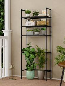 1pc Floor Standing Toilet Storage Rack, Black/White Balcony Storage Shelf, Bathroom Multi-Layer Organizer, Minimalist Washing Machine Rack. Suitable For Bathroom And Balcony. - Multicolor - View 2