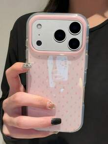 Cute Pink Polka Dot Pattern Glossy Jelly Phone Case, Compatible With IPhone 17 Pro Max 16 Pro Max 17 16 15 14 13 12 Pro Max 11, Cute Shockproof Soft Shell Back Cover - Baby Pink - View 1