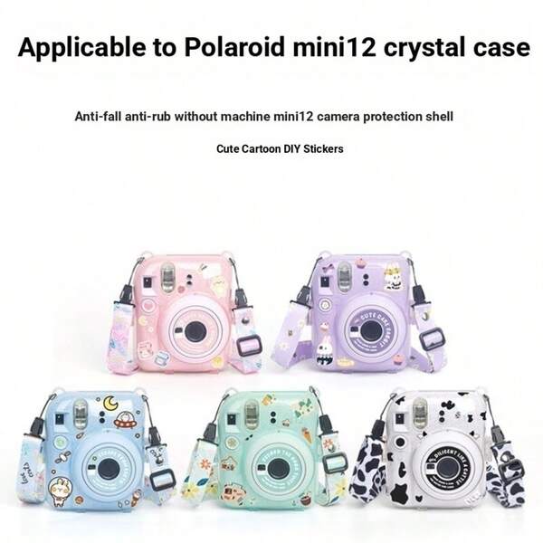 p+7 Camera Protective Case Suitable For Fujifilm Mini12 Protective Cover Mini12 Transparent Case Crystal Case Camera Bag Shoulder Strap DIY Sticker 3-In-1 Set-Drop Portable Photo Storage