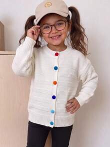 Tween Girls Striped Knit Cardigan, Colorful Button Front Sweater, Long Sleeve Preppy School Top, Cute Casual Fall Winter Daily Wear - Multicolor - View 2