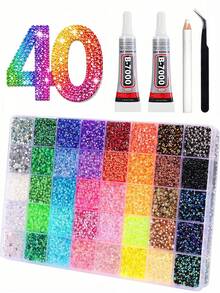 40 Colors Resin Flat Back Rhinestone Kit With Full DIY Accessories, Multi-Color 5.5mm Handmade DIY Rhinestone Decorative Material, Suitable For DIY Clothing, Cup Decoration, Diamond Painting, Versatile Application - 40 Slots - View 2