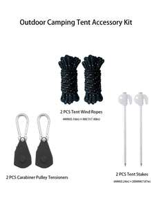 1 Set Outdoor Tent Fixing Kit, Includes Windproof Rope, Metal Tent Stakes And Adjustable Rope Tension Clips - Multicolor - View 16