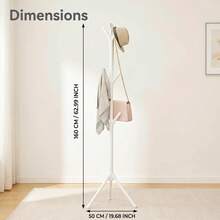 White Floor Standing Coat Rack, Entryway Bedroom Hanging Clothes Rack, Tree-Shaped Multi-Hook Tripod Stable Design, No Assembly Required Minimalist Storage Rack - White - View 6