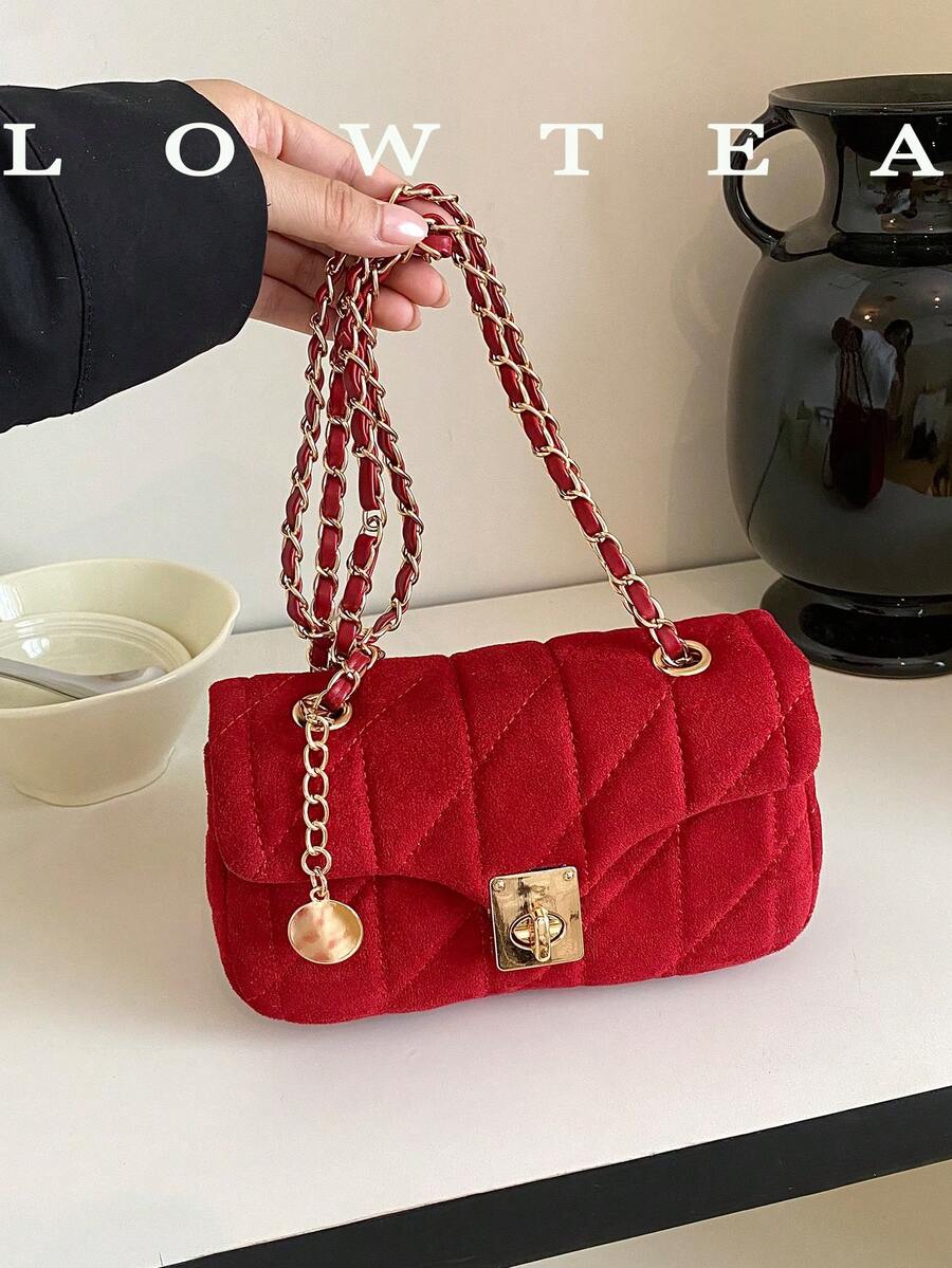 Bolso de hombro con correa de cadena y patrón de diamantes acolchados, bolso cuadrado pequeño de moda, cierre de bloqueo giratorio con cadena de metal, adecuado para niñas, mujeres, estudiantes universitarias, nuevas profesionales y trabajadores de cuello blanco, perfecto para trabajo, negocios, desplazamientos y escenarios escolares