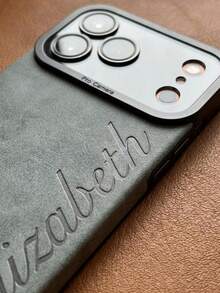 Customized Personalized Name Phone Case, Compatible With IPhone 11 12 13 14 15 16 17 18 Pro Max Plus 17 Air, Korean Luxury Soft PU Leather, 3D DIY Engraved Letters Initial Name, Camera Shockproof Protective Shell, Holiday Gift For Lovers, Friends, Family And Yourself - Green - View 3