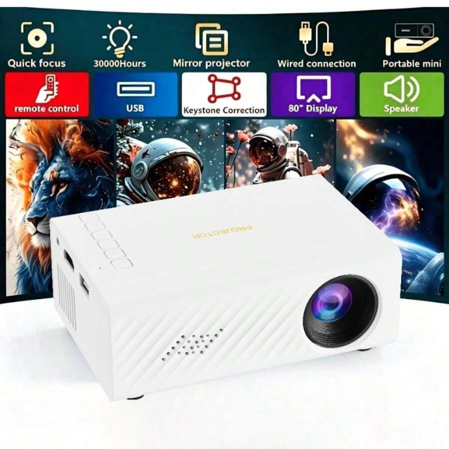 Portable Projector Full Portable LED Home Theater, Outdoor Video Projector, Compatible With Laptop, PC, TV Box, Tablet, Smart Movie Projector, Suitable For Home, Outdoor And Travel Use. Excellent Gift Choice (4K Portable Projector With Bluetooth)