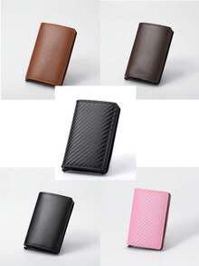 6/1pc Men's Slim RFID Wallet, Auto-Eject Card Holder, Black Aluminum Alloy, Solid Plain, Lightweight, All-Season Casual, For Daily Commute. - Multicolor - View 7