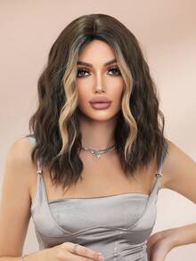 NAMM Black Highlight Beige Bob Wig For Women Short Curly Wavy Middle Part Wig, Heat-Resistant Fiber Synthetic Fluffy Costume Wig For Carnival Party Wera, Halloween Cosplay Use 14 Inch ( Copper Brown ) - Multicolor - View 5