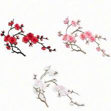 1PC/2PCS Plum Blossom Embroidered Patch, Winter Plum Embroidered Patch - White, Red, Pink And Brown Tones - Perfect For DIY Projects And Clothing Accessories - Multicolor - View 5
