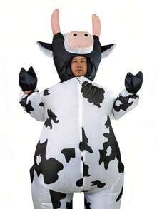 Halloween Christmas Party Cow Inflatable Costume, Unisex Inflatable Costume, Holiday Personalized Outfit Inflatable Costume, Blower Included, Battery Not Included - Size S Is Suitable for Heights 0.9m-1.2m - View 2