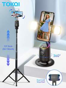 TOKQI Estabilizador Gimbal con Seguimiento Automático 360°,Soporte de Teléfono Inteligente Portátil Integrado con Seguimiento Facial,Con Luz de Relleno Atenuable y Trípode,Compatible con Fotografía en Retrato y Paisaje,Compatible con iOS y Android para Vacaciones de Verano,Actividades al Aire Libre,Transmisión en Vivo - Multicolor - Ver 2