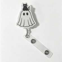 1pc Halloween Black Cat Ghost Holiday Retractable ID Badge Holder - Multi-color - View 8