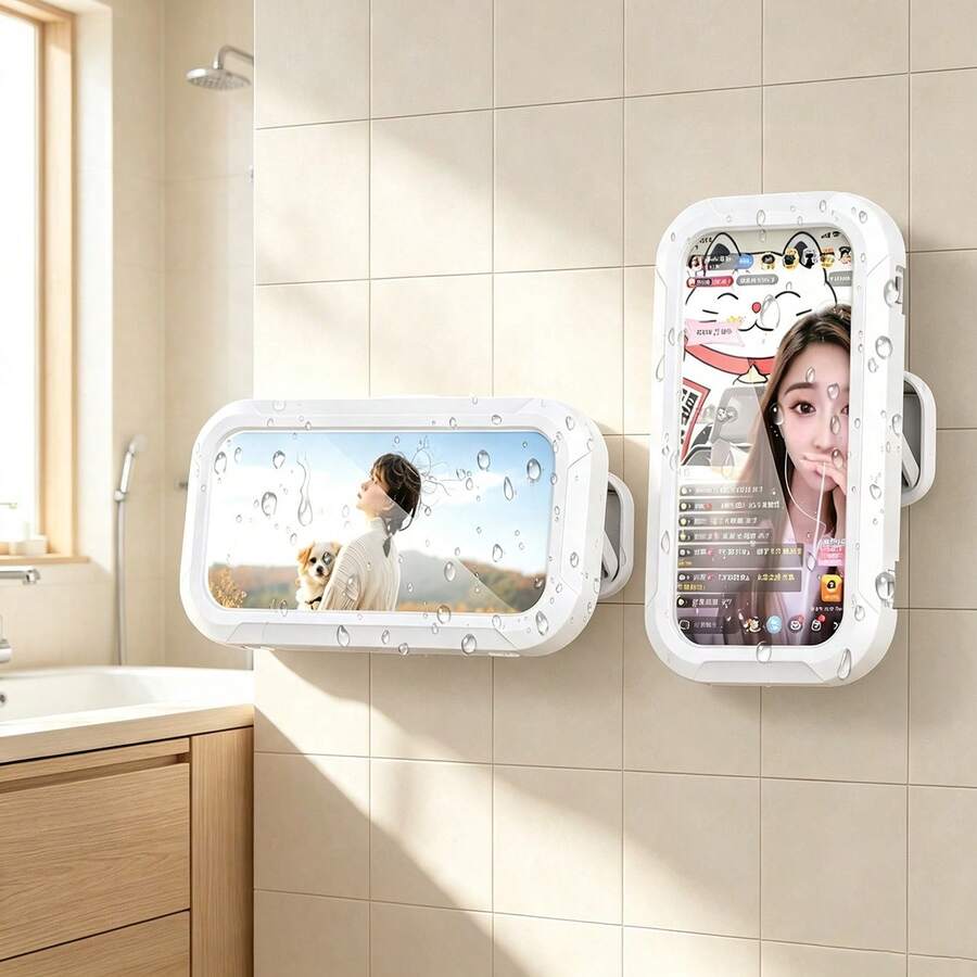 防水浴室手機支架 360°旋轉角度可調 高清防霧 壁掛式手機架 適用浴室鏡子、浴缸、廚房