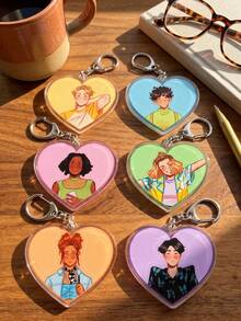 1Pc/6Pcs Heart-Stopper Heart-Shaped Acrylic Keychain, Can Be Hung On Backpack, Handbag, Car Keys; Suitable For Collection And Decoration, Perfect As Birthday Gift, Holiday Gift For Original Book Fans And Web Series Enthusiasts - Multicolor - View 2