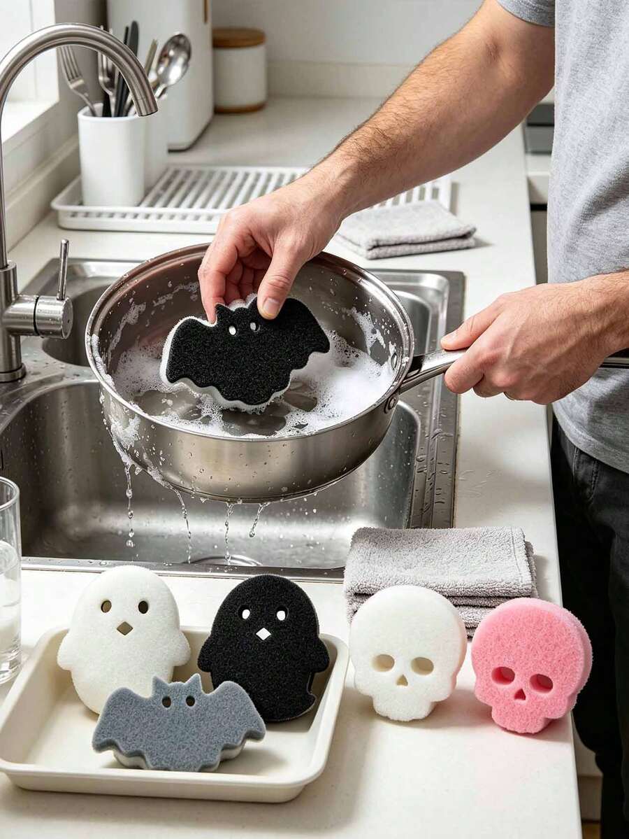 16pcs/Set Halloween Theme Kitchen Cleaning Cloths, Multi-Purpose Kitchen Sponges, Suitable For Cleaning Frying Pans And Tableware, Household Kitchen Sponges, Cloths, Cleaning Brushes And Tools - Multicolor - View 1