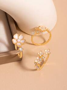 Gentle Floral Open Ring, Fresh Girly Style Adjustable Finger Ring - Multicolor - View 2