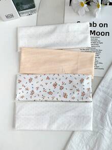 2/3/4PCS Japanese Style Gentle Orange Floral Plaid Polka Dot Print Wide Headband, Breathable Skin-Friendly Home Wear Fresh Youthful Daily Styling Accessory - Multicolor - View 4
