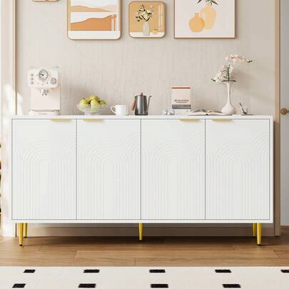 White Sideboard - Storage Cabinet With Doors And Drawers